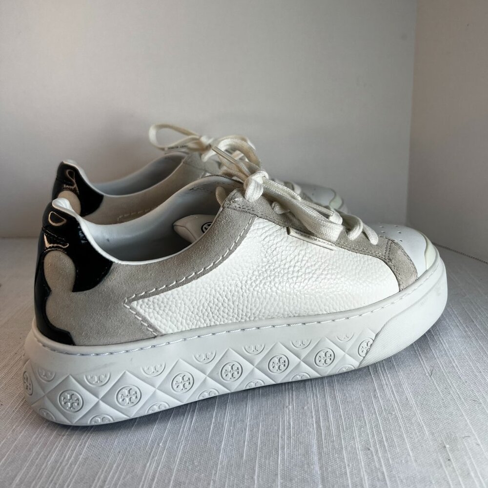 Tory Burch Good Luck Trainer Women’s Sneakers White Tan Suede Leather Size 7.5